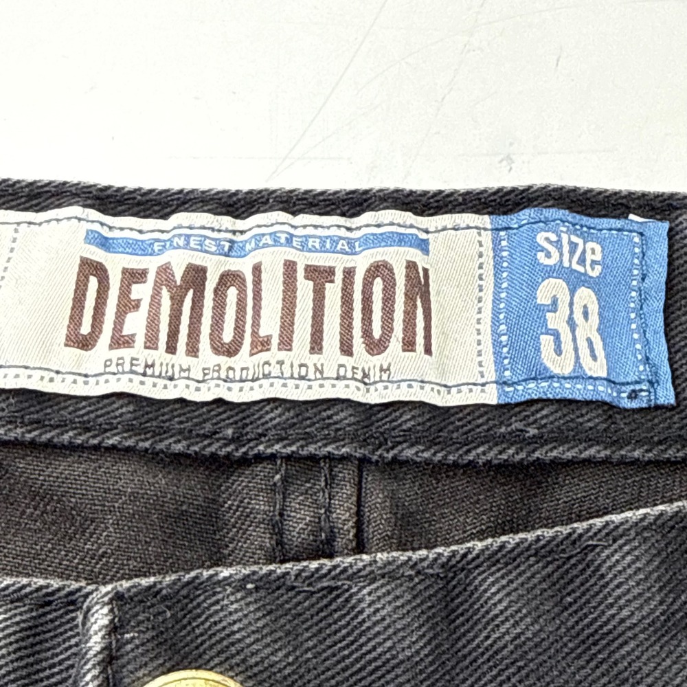 Demolition Premium Black Distressed Moto Biker Jeans Men's Size 38x32 - Picture 3 of 8